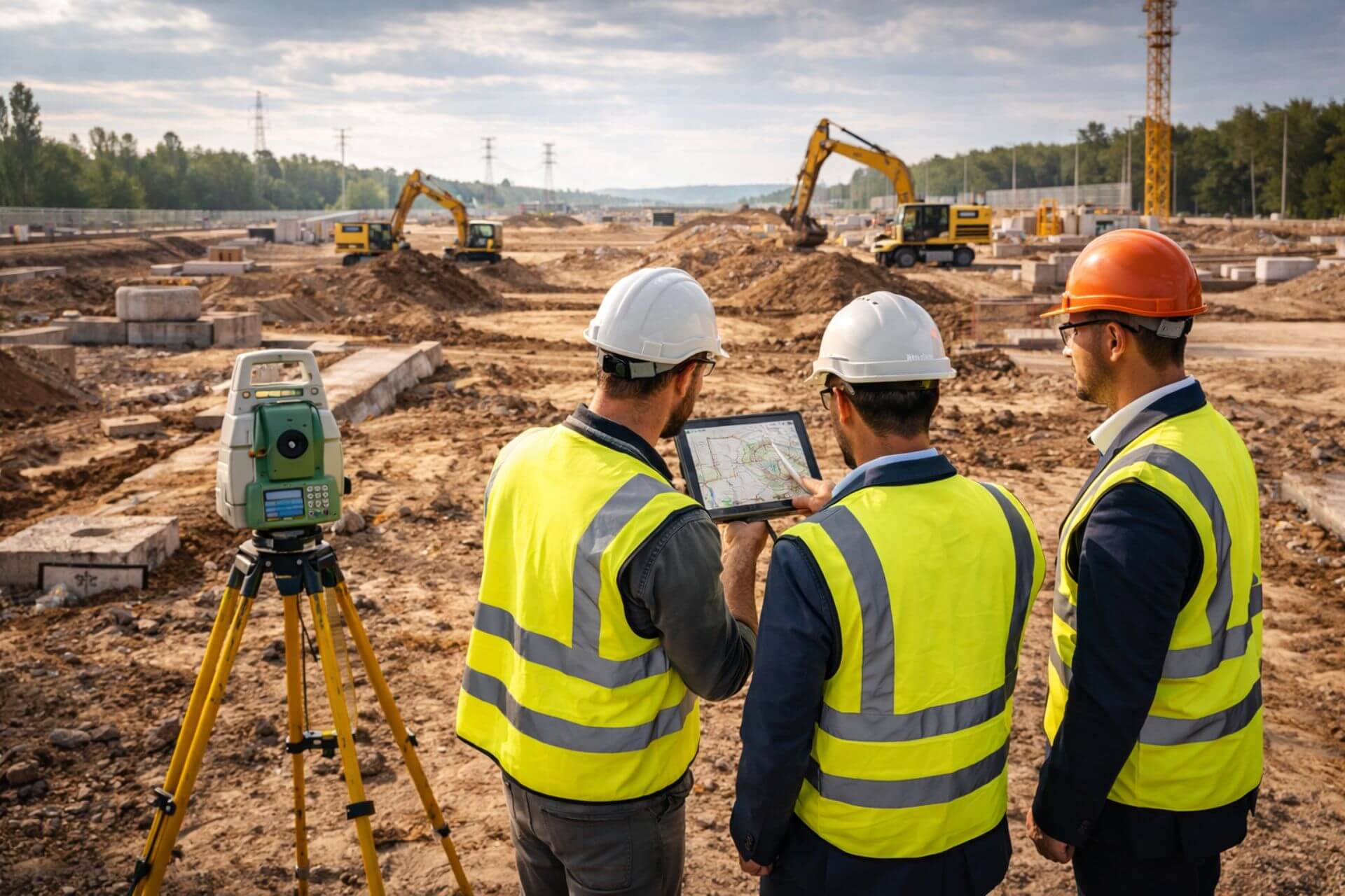 Obsługa geodezyjna inwestycji budowlanej przez zespół specjalistów APCOM DEVELOPMENT na placu budowy