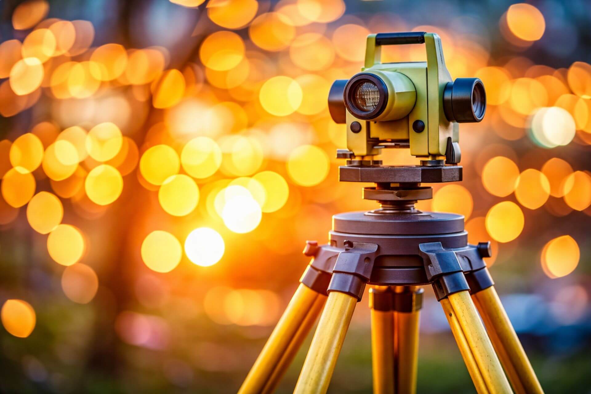 Zbliżenie na instrument geodezyjny ustawiony na statywie